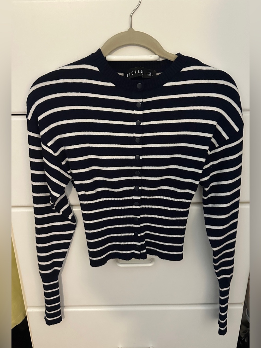 Lioness Navy & White Striped Button-Up Cardigan